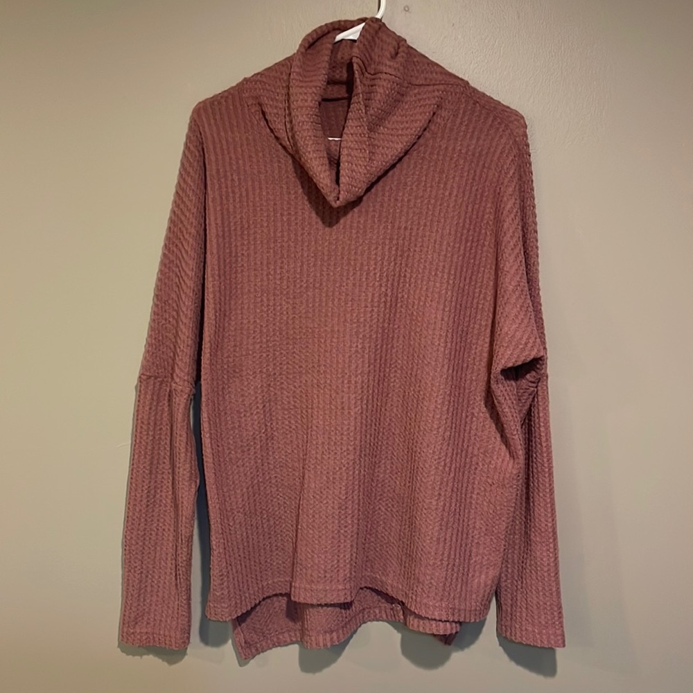 Mauve Honeycomb Knit High-Low Turtle Neck Sweater M